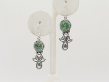 Genevieve Francisco Navajo Green Sonoran Gold Turquoise Sterling Dangle Earrings picture