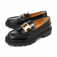 AUTHENTIC TOD’S Ladies’ Gomma Pesante Black Glossy Leather Loafers – Size 39½ – picture