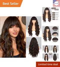 Stunning Long Wavy Brown Wig - Adjustable Bangs for Unmatched Versatility picture