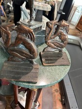 Antique c1920s Art Deco Well of Wisdom Nude Woman Bronzed Cast Iron Bookends picture