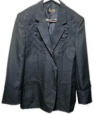 Scully Mens Western Blazer Black Floral Embroidered, 2 Button -(44) VINTAGE picture
