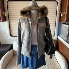 Vintage Y2K downtown girl fur lined thick knit zip up grunge 2000s jacket picture