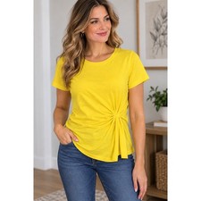 INC International Concepts Side Knot T-Shirt Womens Large Yellow Rayon Blend NWT picture