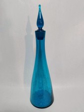 Blenko Art Glass Decanter 920-S Teal Crackle 11