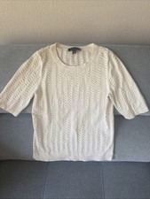Ann Taylor LOFT Women's XS Cream White Short Sleeve Round Neck Blouse Ribbed picture