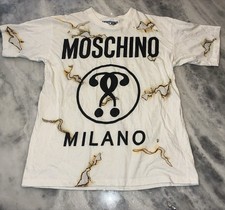 Moschino Coutoure Logo Milano Tee T-Shirt White With Black Logo Burnt Men Size M picture