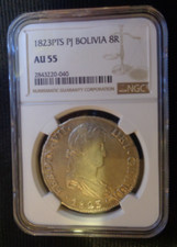 1823 PTS PJ BOLIVIA 8 REALES NGC AU55 picture