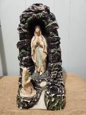 Vintage Chalkware Madonna Mary  Bernadette Lourdes Grotto Candle Holder  Font picture
