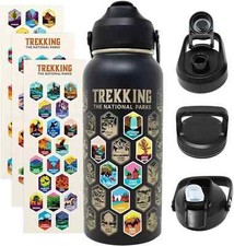 NEW  Trekking the National Parks Water Bottle with 3 Lids, 63 Stickers. picture