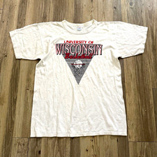 Vintage 80s Champion Wisconsin Badgers Basketball Shirt T-Shirt  Mens Size L picture