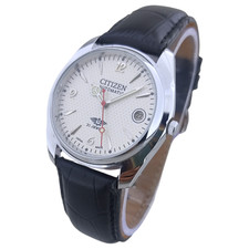 Vintage Citizen automatic Watch Japan 8200 White Dial Silver Case Leather Strap picture