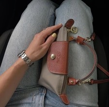 NWT Longchamp Le Pliage Pouch Nylon Leather Crossbody Bag with Strap GRAY picture