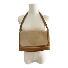 Coach Vintage tan leather and canvas bleeker flap bag picture