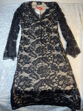 CIDER Black Lace Midi Dress XL Gothic Sheer Stretch Long Sleeve NWT picture