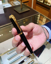 Cartier Black Gold Ballpoint Pen Blue Stone Accent Gift Box Executive Writing picture