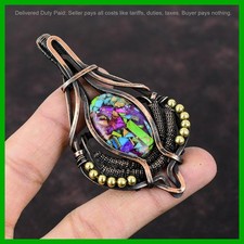 Copper Oval Natural Copper Multi Turquoise Wire Wrapped Wedding Birthday Pendant picture