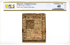Delaware Colonial Note Fr#DE-77 January 1, 1776 5s PCGS XF-40 picture