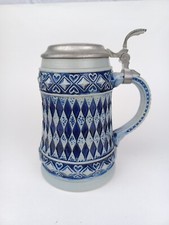 Vtg Gerz Salt Glazed Ceramic Bavarian Flag Lidded Beer Stein West Germany  picture
