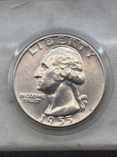 1955-D D/D Washington Silver Quarter Solid Strike BU attractive Sharp Rare picture