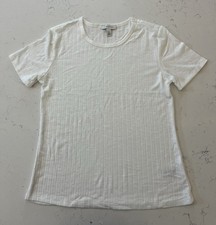 Vintage America Womens Short Sleeve Ribbed Knit T Shirt Crewneck White Size M picture