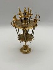 Vintage Toledo Spain Set of 11 Sword Cocktail Picks with 2 Tier Stand Brass picture