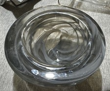 1970s KOSTA BODA Sweden Gray Clear Swirl Art Glass Bowl Signed Since 1742 picture