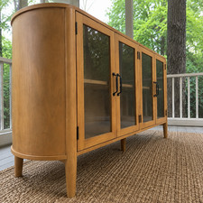 Mid Century Modern Sideboard Buffet Cabinet 4 Glass Doors Natural Wood Credenza picture