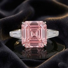 Certified 3.20ct Emerald Cut Pink Lab-Treated Diamond 925 Silver Engagement Ring picture