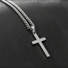 Men’s Stainless Steel Cross Necklace – 58cm Chain, Modern Silver Pendant picture