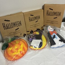 Avon Fiber Optic Halloween Hanging Pumpkin/cat/Ghost  New In Box Vtg Lot Of 3 picture