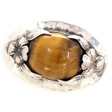 Antique TSAS Art Mint Boker &Gould Signed Tiger's Eye Sterling Hand Made Brooch picture