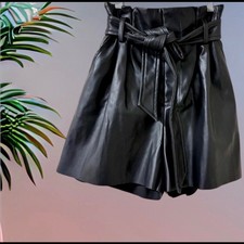 NWT Zenana Outfitters Night Out Black Faux Leather High Rise Shorts Size XS picture