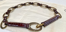 VTG Women's Size 34 Brighton Belt Brown Croc Goldtone Ovals 90s Y2K Cowgirl Boho picture