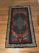 Antique 1880s Handwoven Wool Southern Native Design Area Rug Wall Hanging picture