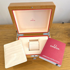 OMEGA Wood Watch Presentation Box Single Brown/Beige w/ Pillow, Manual, Holder picture