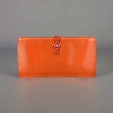 DDP Auth CHANEL Vintage Orange Leather Bifold Long Wallet CC Coco Button Gold picture