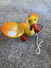 vintage wooden duck pull toy made by Kouvalias Bright Colors Some Wear picture