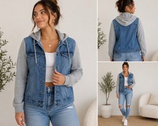 Trademark Brooklyn Cloth Denim Jacket Hoodie Combo Size M Blue Gray picture
