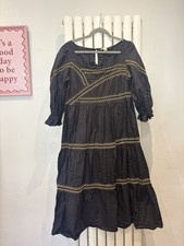 Oasis Petite Black Gold Embroidered Tiered Boho Dress UK 16 picture
