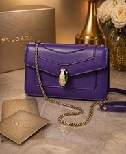 Authentic BVLGARI Serpenti Forever Purple Leather Crossbody Bag Snake Head Italy picture