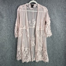 Lolla Rose Women's Pink Floral Lace Kimono Cardigan Top Open Front Cover Up Size picture