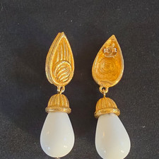 Givenchy Gold Tone Metal Dangle/Drop Earrings White Teardrop Shape Butterfly picture