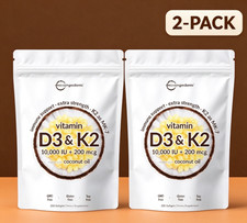 2pc Vitamin D3 10000IU MK-7 200 mcg Virgin Coconut Oil Softgel Capsules 300Count picture