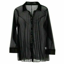 Women's Sheer See Through Button Down Long Sleeve Mesh Lace Shirt Blouse Top picture