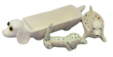 Dachshund dog polka dot Trio- ring, trinket and Hotdog holders hand painted picture