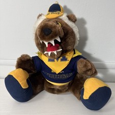Michigan Wolverines Go Blue Wolverine Plush Mascot Figure Brown Navy Yellow 1987 picture