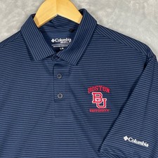 Columbia Golf Boston University Terriers Polo Shirt Mens Large Navy Blue Striped picture