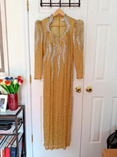 Lillie Rubin | RARE Vintage Hand-Beaded Silk Gown - Gold & Silver - Size 4 picture