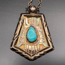 Vintage Carl Max Luthy Native American Turquoise Silver Pendant Necklace 23