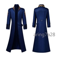 Devil May Cry Vergil Cosplay Costume, Blue Long Trench Coat Outfit for Halloween picture